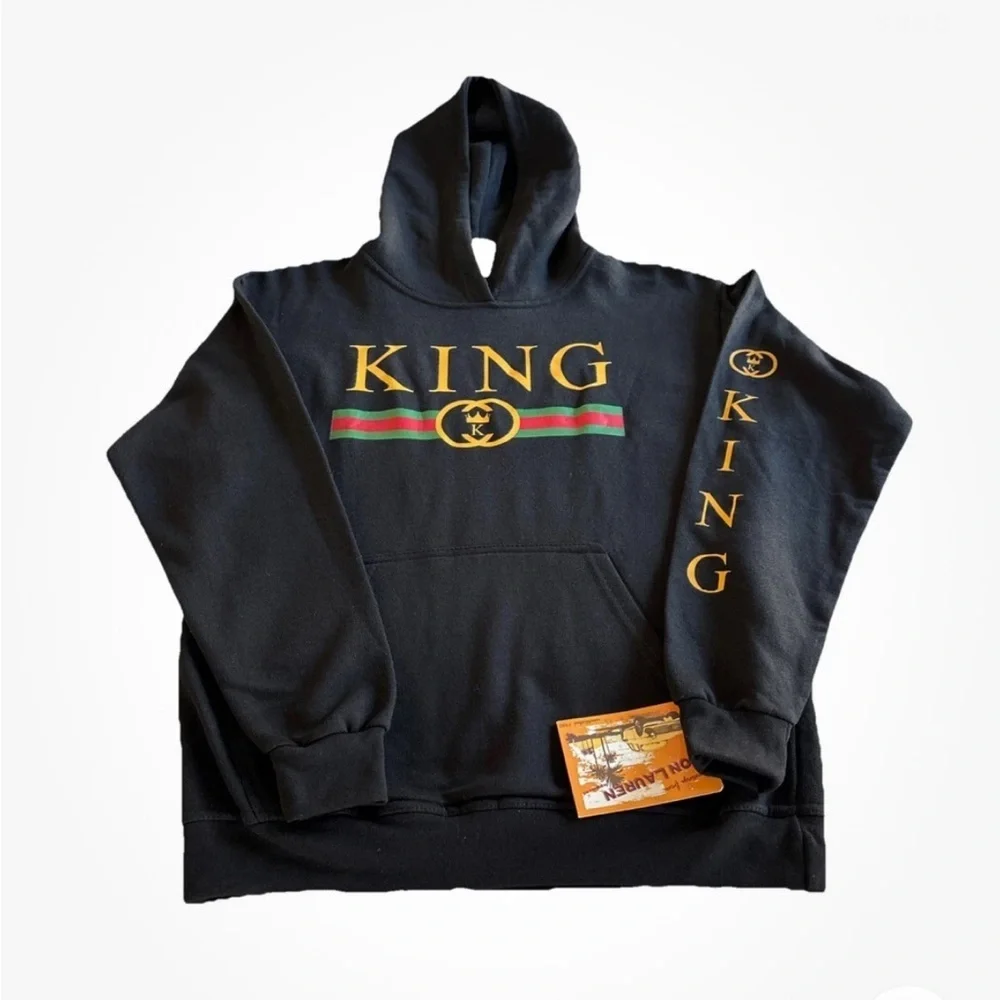 Jon Lauren Junior’s Black Sweatshirt Hoodie with Gold “King” logo NWT Size L
